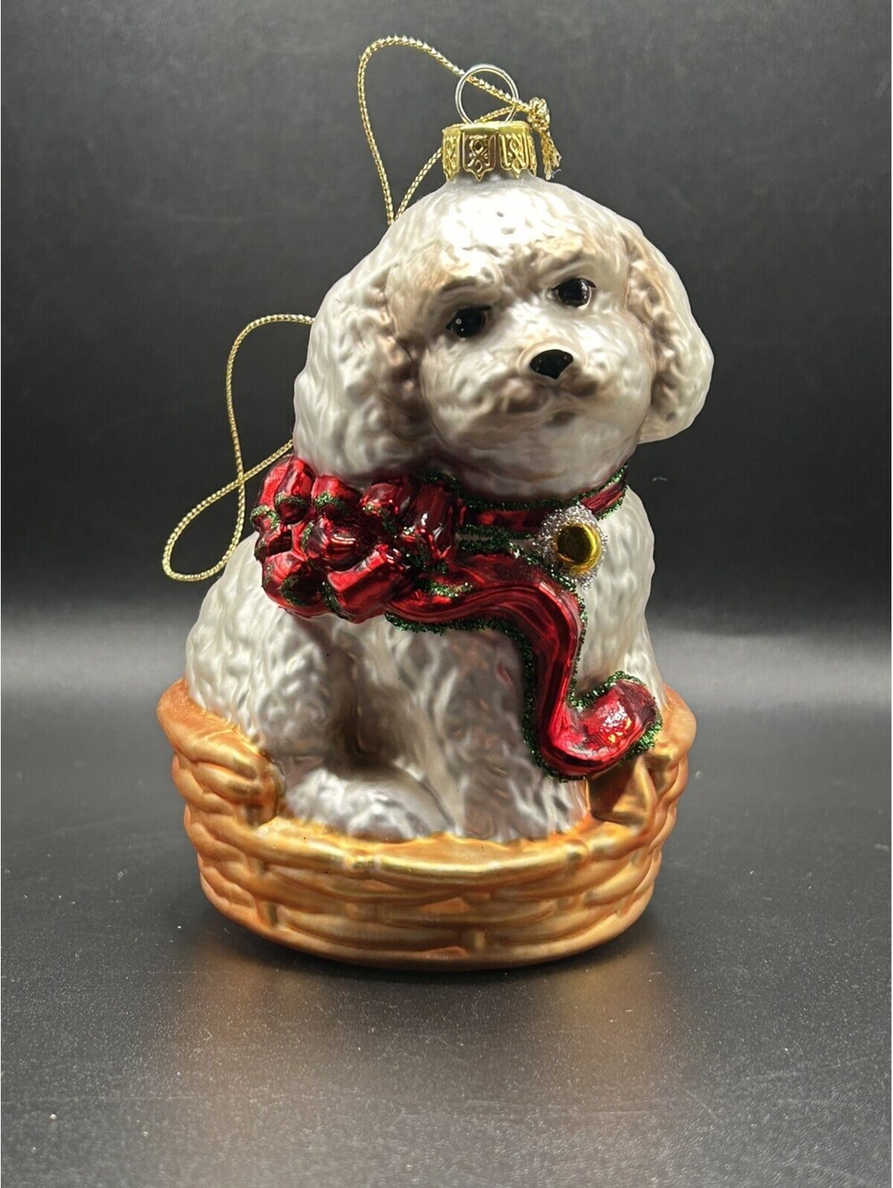 Vintage Kurt Adler Blown Glass White Poodle Christmas Ornament RETIRED 1990’s